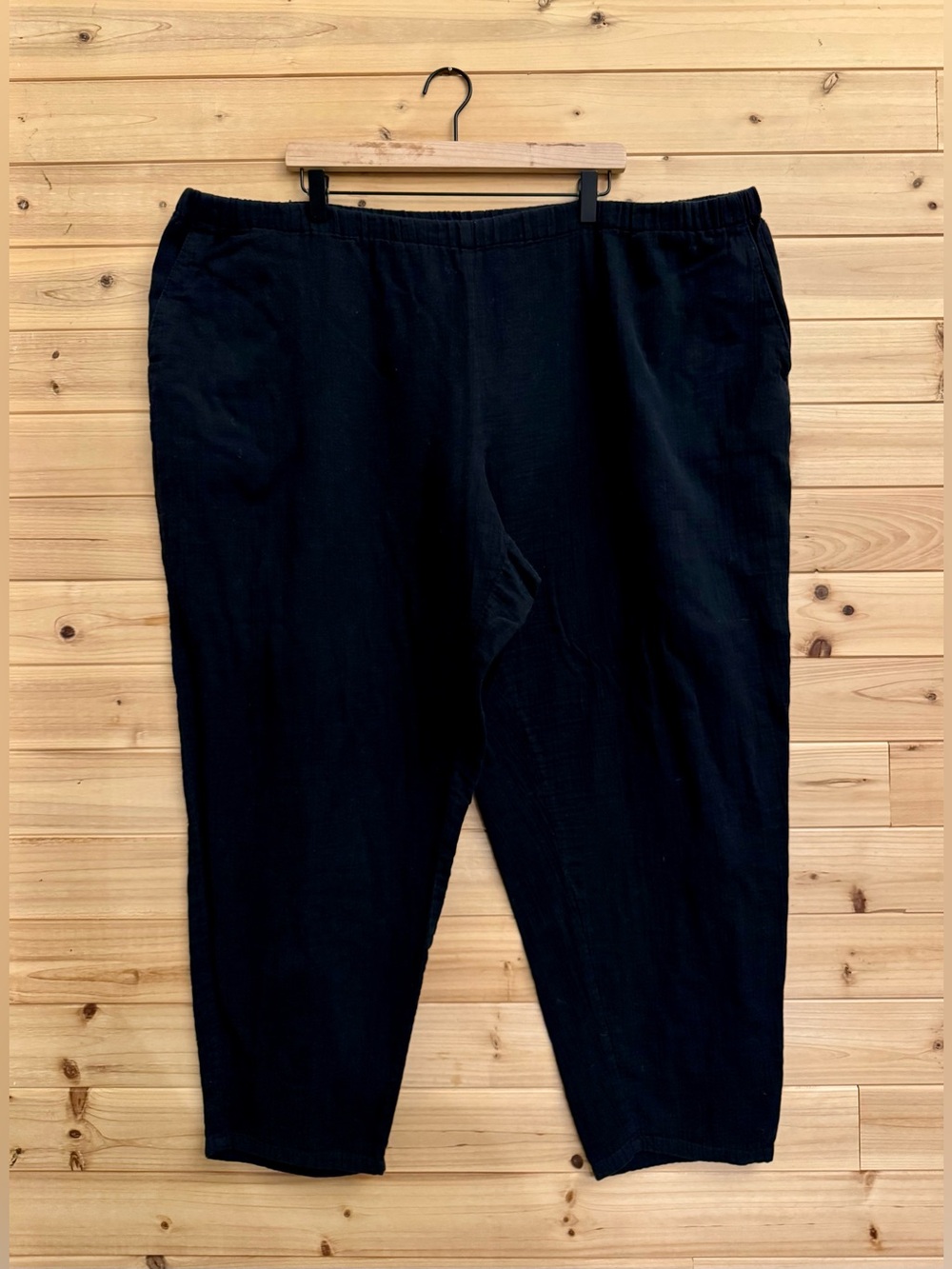Eileen Fisher 3X Black Organic Cotton High Rise Crop Capri Pants Lightweight
